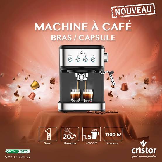 Machine à Café CRISTOR – à bras / Capsule 20 Bars 1100W CMD100NS (DHO)