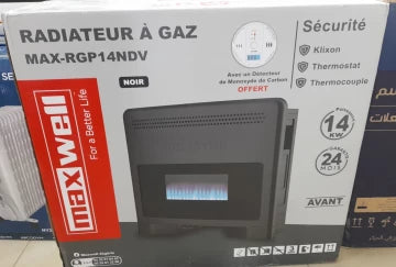 Radiateur à Gaz MAXWELL 12KW/NV DESIGN/THERMOSTAT/KLIXON/THERMOCOUPLE NOIR MAX-RGP14NDV