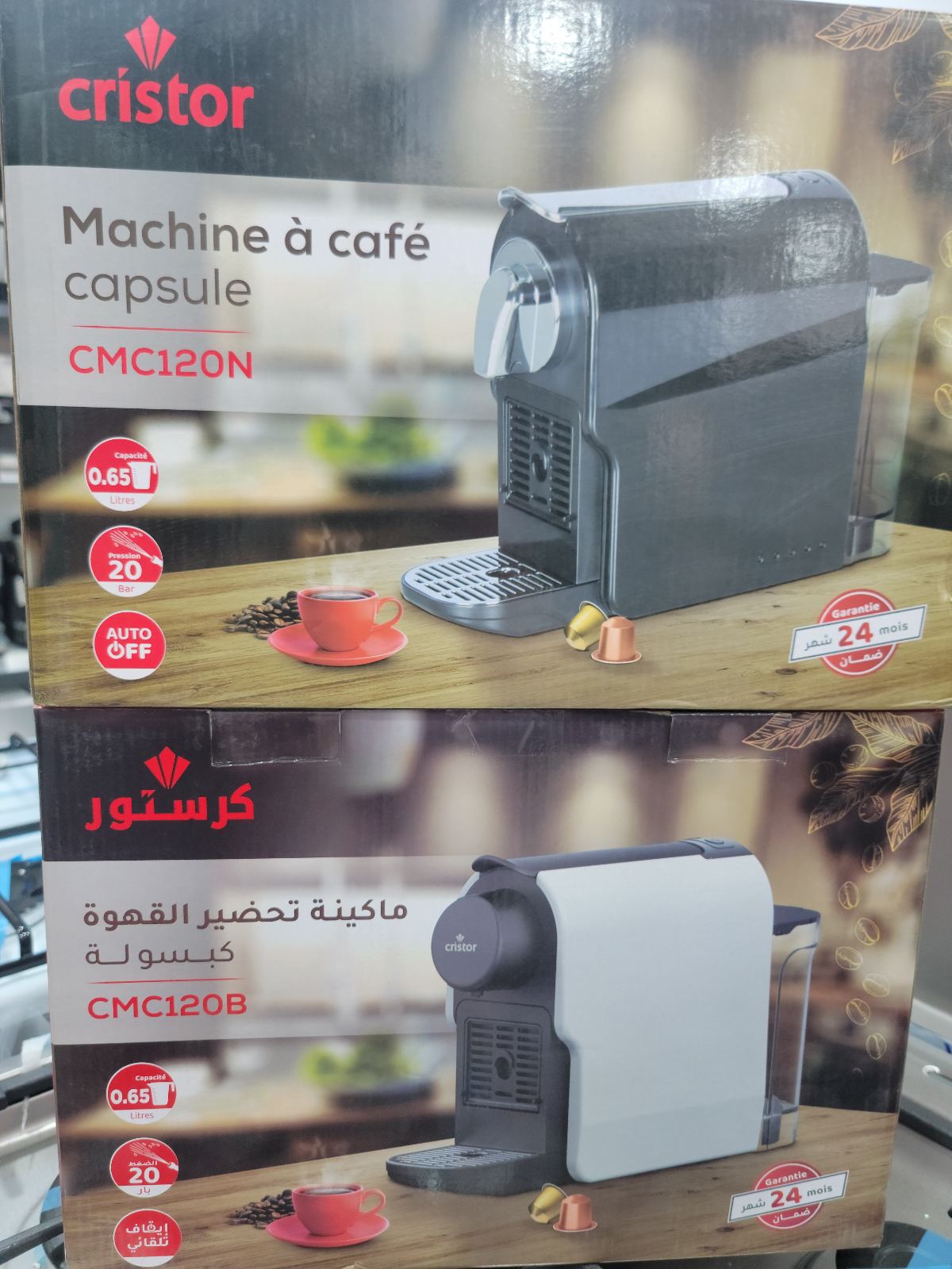 MACHINE À CAFÉ CRISTOR CAPSULE 1350W 20 BARS BLANCHE ET NOIR CMC120B/N
